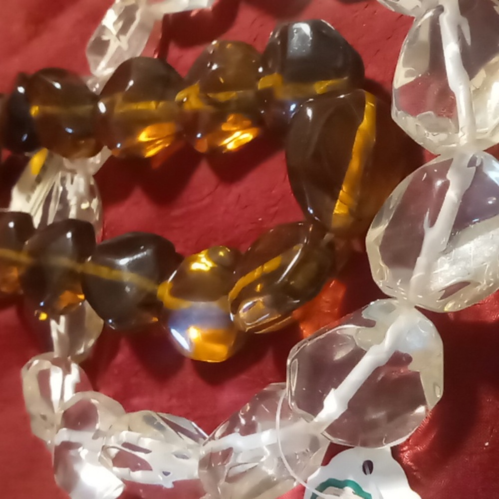 Multi faceted chunky Lucite & amber marbled Beaded expanding collar necklaces